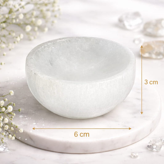 Mini Cuenco Selenita 6 Cms Para Limpieza Minerales Grabado TODOMINERAL