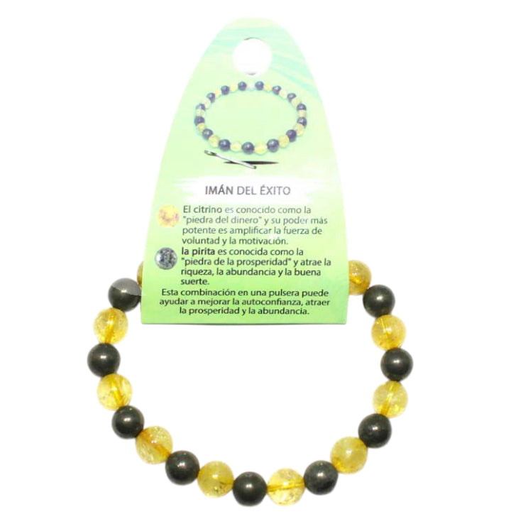 Pulsera Combinada Piedra Citrino y Pirita Para Imán Del Éxito Piedra De 4 mm PULSERAS MINERALES