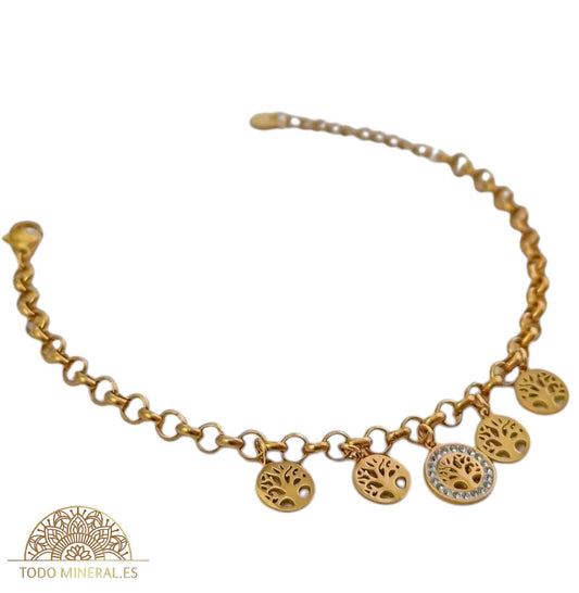 Pulsera Acero Dorado Con Dijes Arbol De La Vida PULSERA ACERO