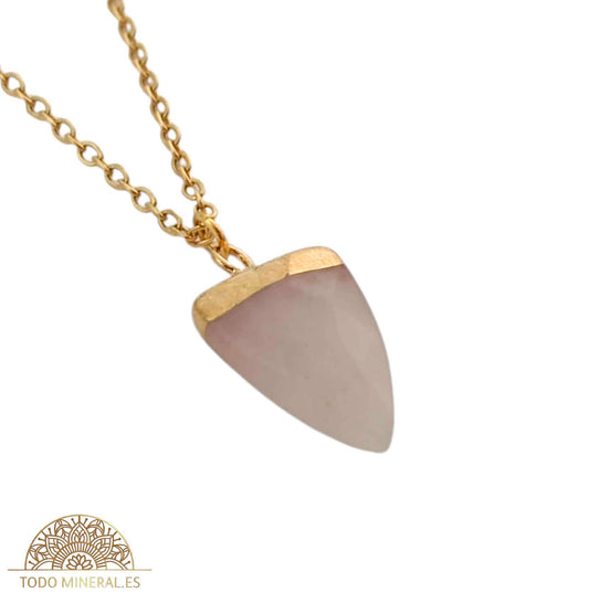 Collar Acero Dordado Colmillo De Cuarzo Rosa Con Cadena 45+5 Cms