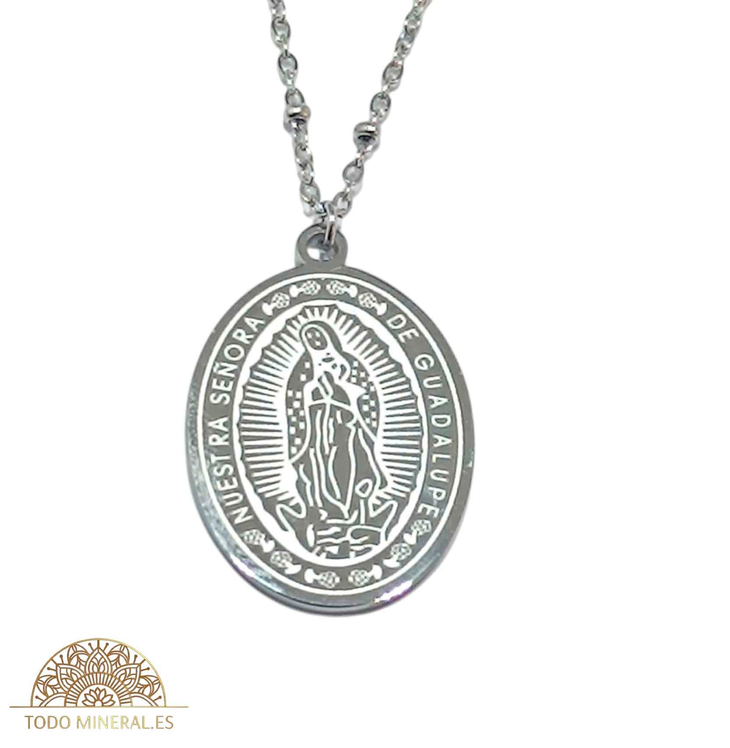 Collar Virgen De Guadalupe En Acero Con Cadena 45+5 Cms