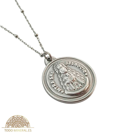 Collar Virgen Del Rocio En Acero Con Cadena 45+5 Cms