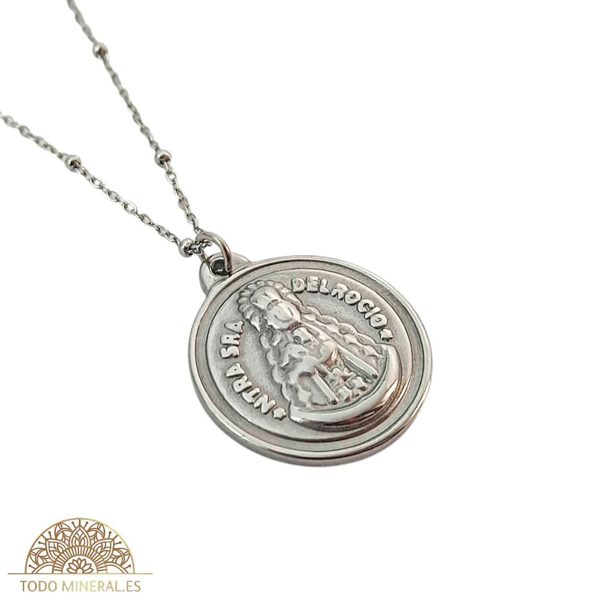 Collar Virgen Del Rocio En Acero Con Cadena 45+5 Cms TODOMINERAL