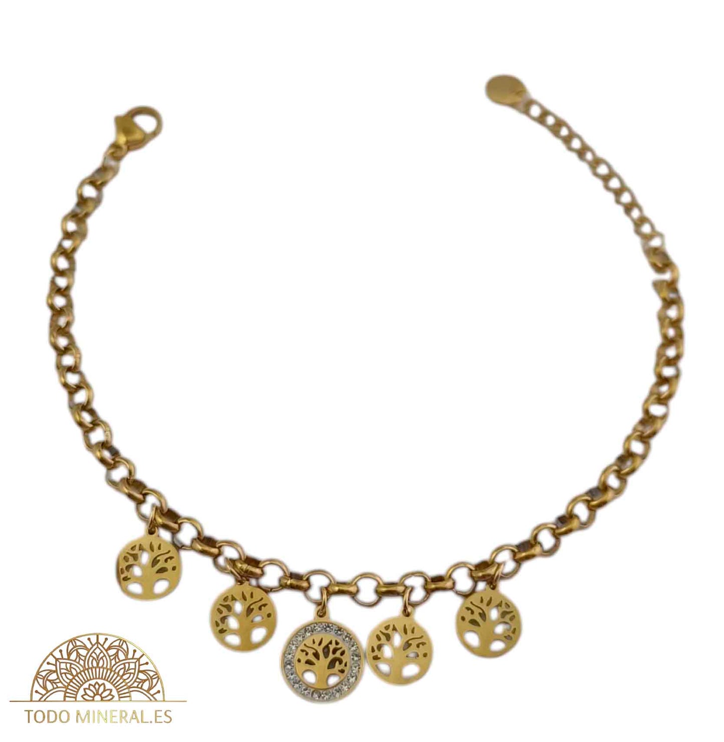 Pulsera Acero Dorado Con Dijes Arbol PULSERA ACERO