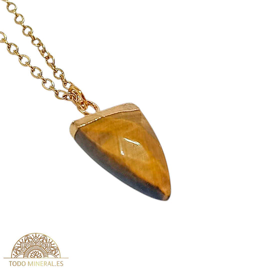 Collar Acero Dordado Colmillo De Ojo De Tigre Con Cadena 45+5 Cms TODOMINERAL