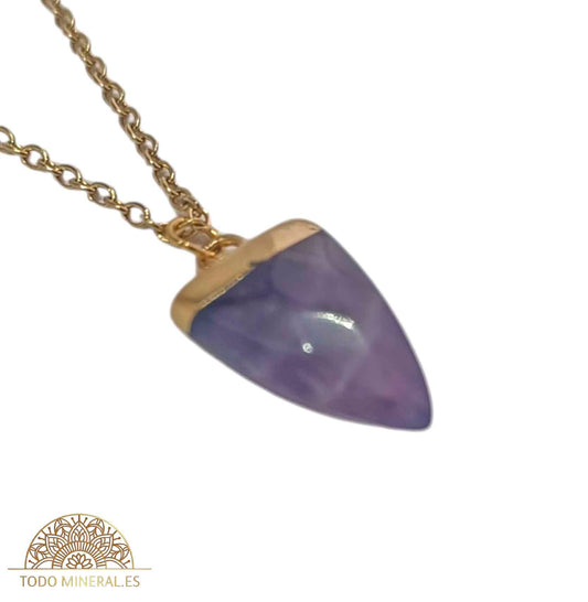 Collar Acero Dordado Colmillo De Amatista Con Cadena 45+5 Cms TODOMINERAL
