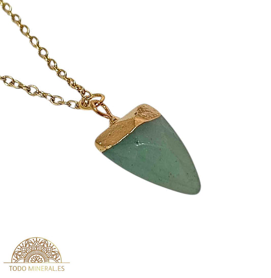 Collar Acero Dordado Colmillo De Aventurina Con Cadena 45+5 Cms TODOMINERAL