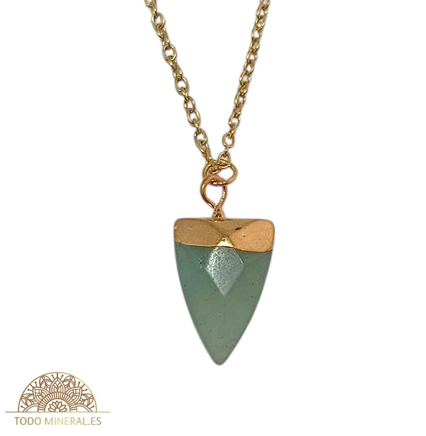 Collar Acero Dordado Colmillo De Aventurina Con Cadena 45+5 Cms TODOMINERAL