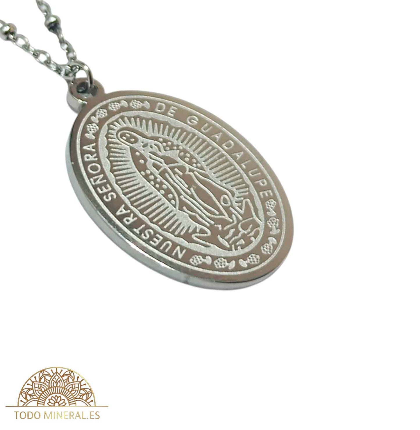Collar Virgen De Guadalupe En Acero Con Cadena 45+5 Cms TODOMINERAL