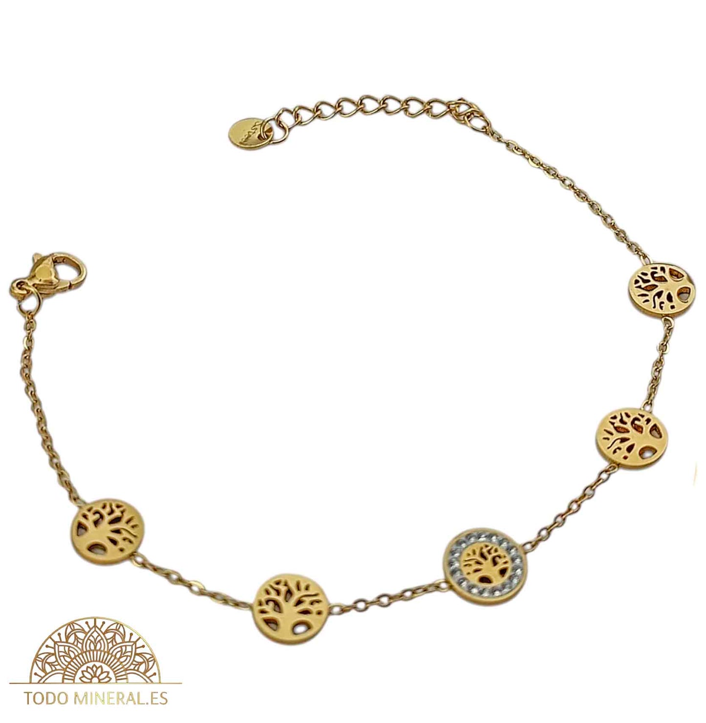 Pulsera Acero Dorado Con Dijes Arbol De La Vida