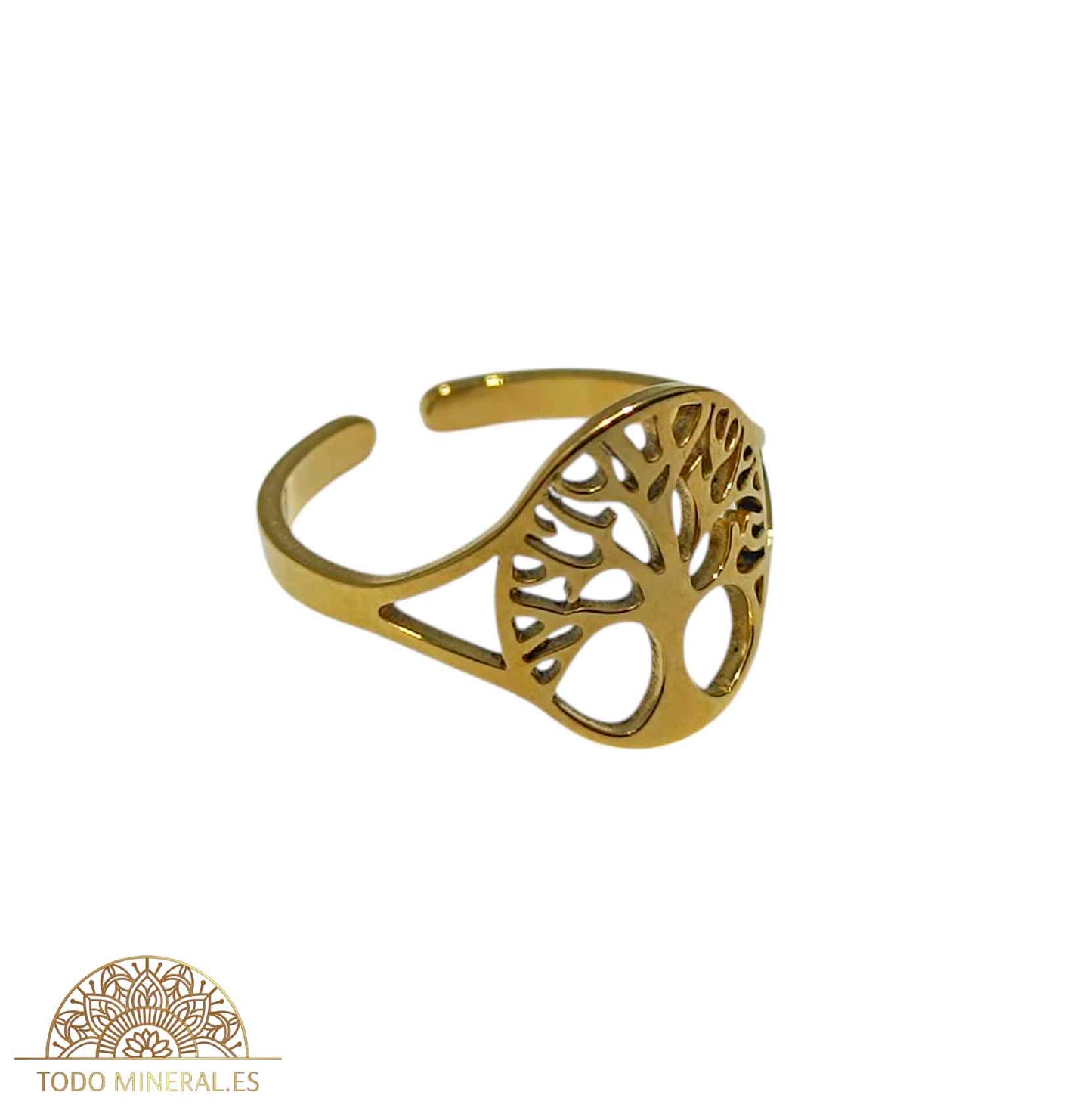 Anillo Adaptable Acero Dorado Árbol De La Vida TODOMINERAL