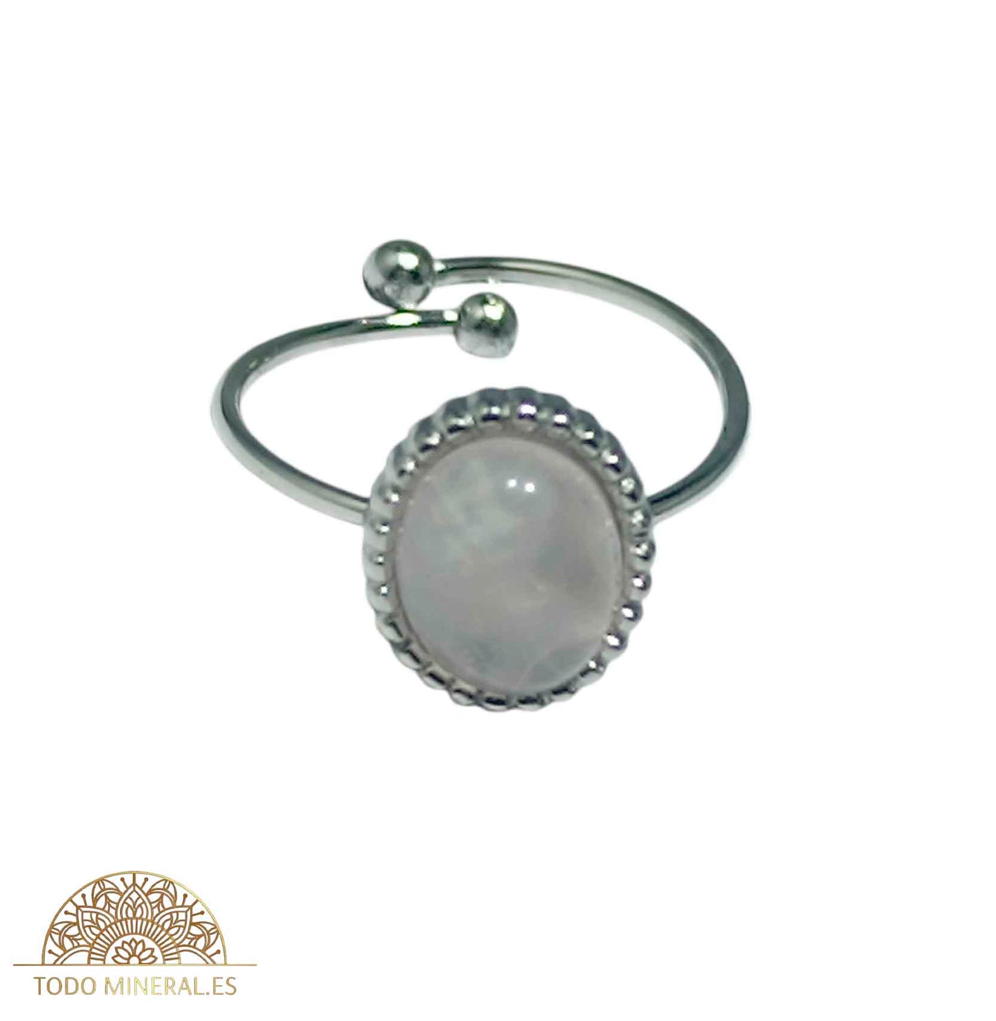 Anillo Adaptable Acero Piedra Cuarzo Blanco TODOMINERAL