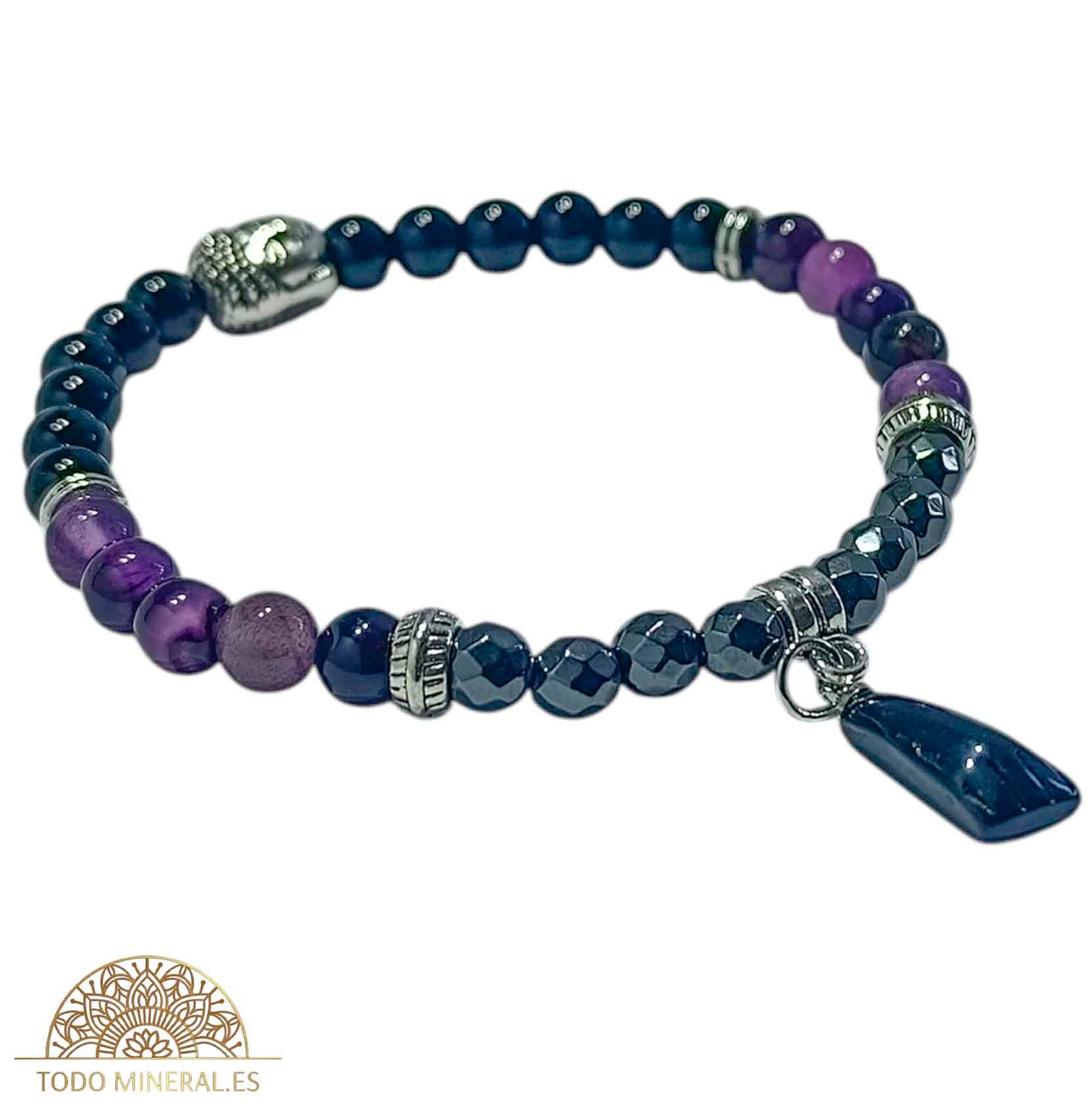 Pulsera Combinada Onix Hematite Y Agata Lila 6 mm Dije Figa/Buda Metal PULSERAS MINERALES