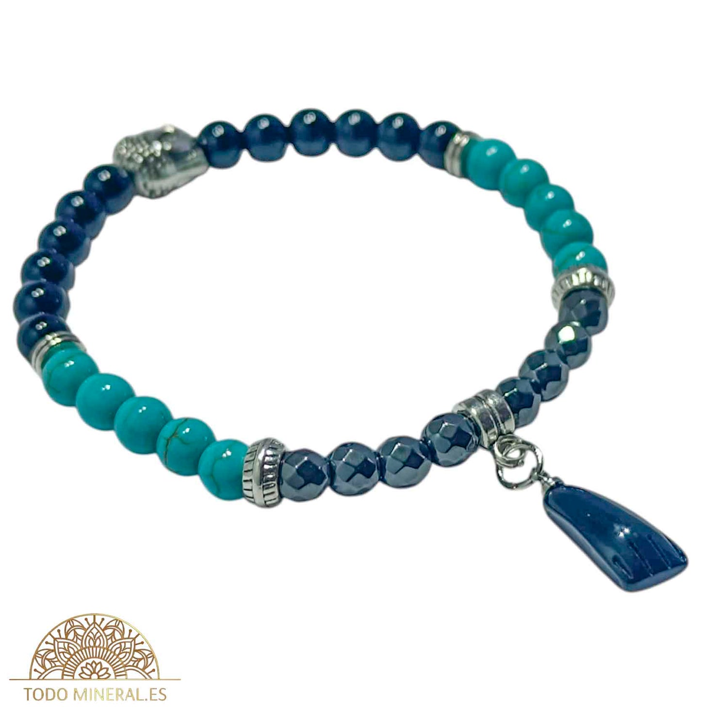 Pulsera Combinada Onix Hematite Y Turquesina 6 mm Dije Figa/Buda Metal PULSERAS MINERALES