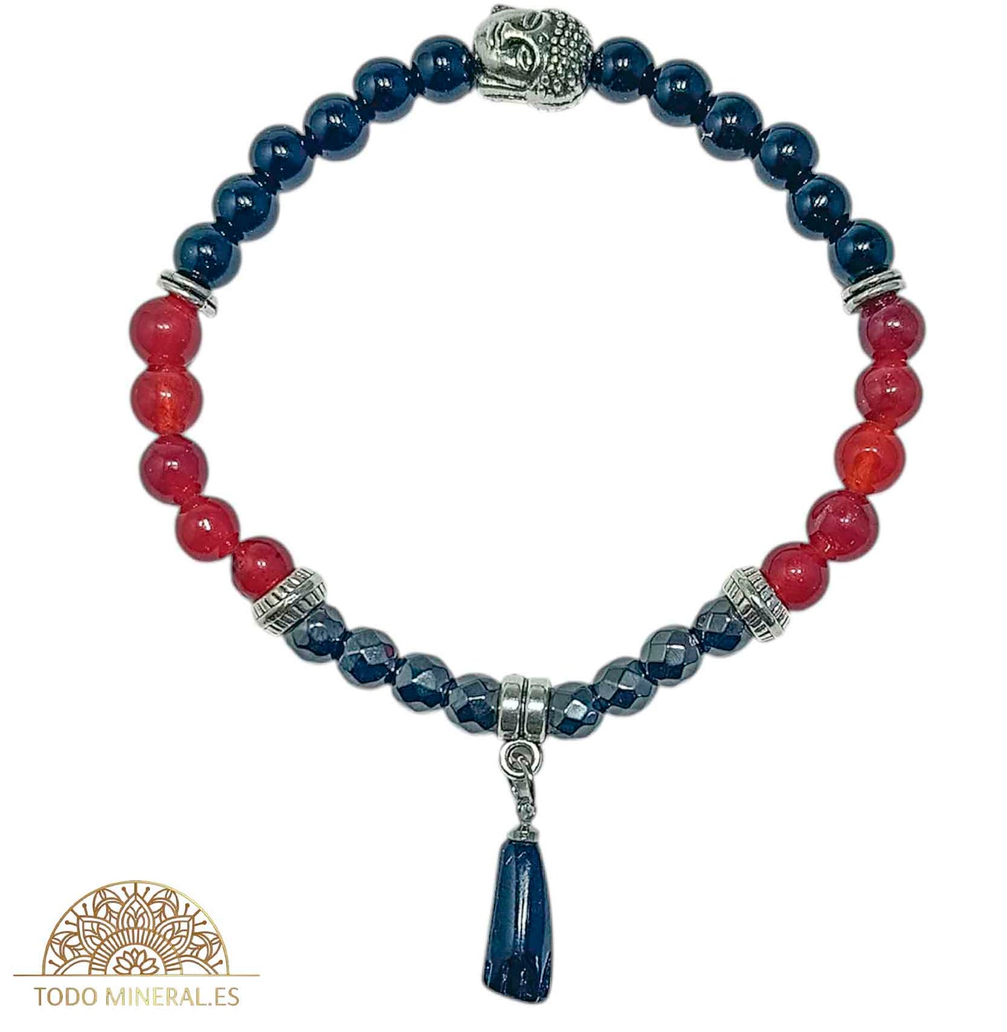 Pulsera Combinada Onix Hematite Y Carneola 6 mm Dije Figa/Buda Metal PULSERAS MINERALES