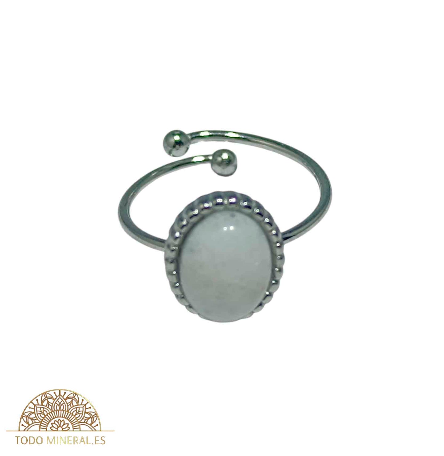 Anillo Adaptable Acero Piedra Jade Blanco TODOMINERAL