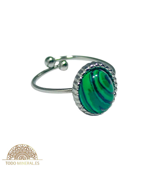 Anillo Adaptable Acero Piedra Malaquita Sintética TODOMINERAL