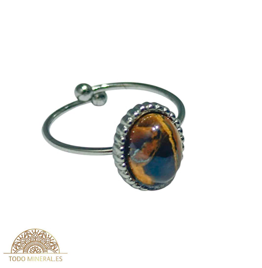 Anillo Adaptable Acero Piedra Ojo De Tigre TODOMINERAL