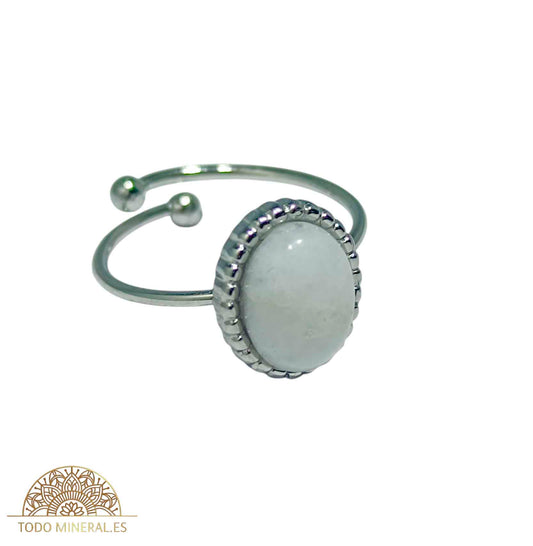 Anillo Adaptable Acero Piedra Jade Blanco TODOMINERAL
