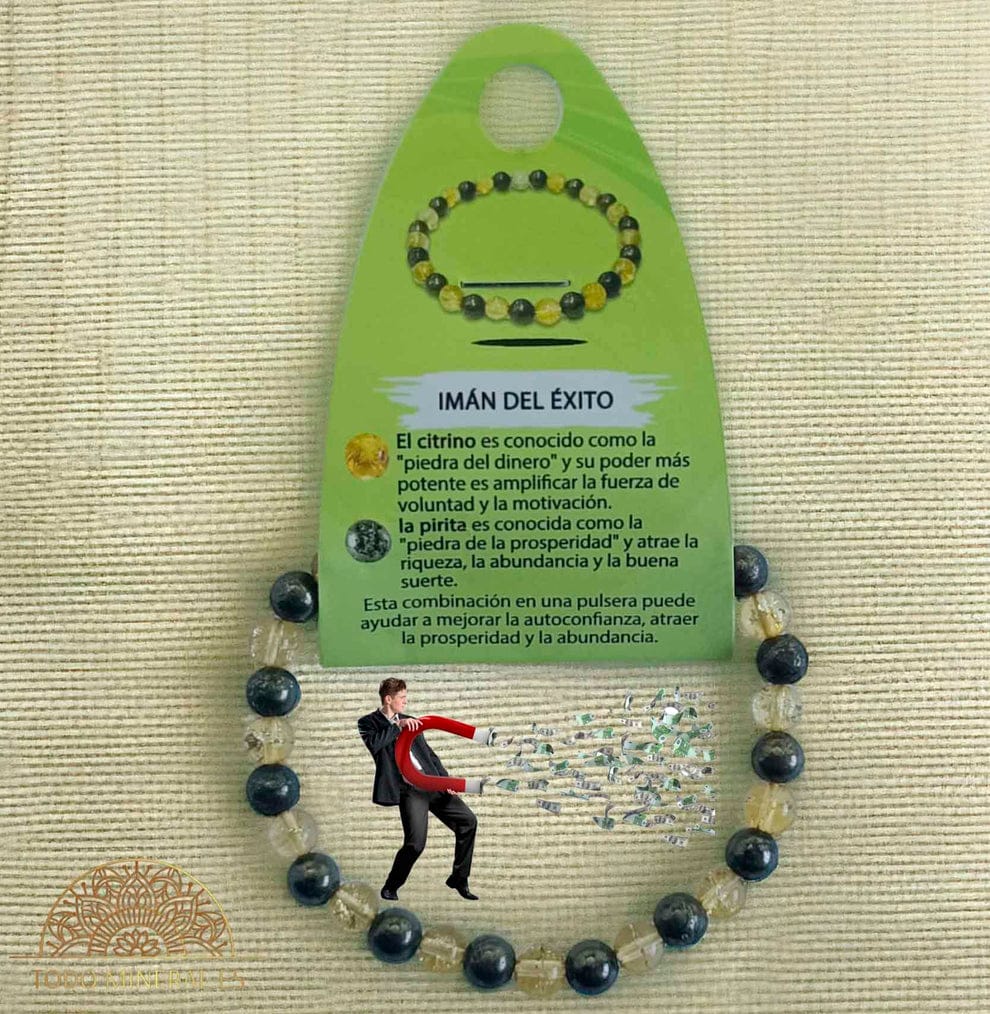 Pulsera Combinada Piedra Citrino y Pirita Para Imán Del Éxito Piedra De 4 mm PULSERAS MINERALES