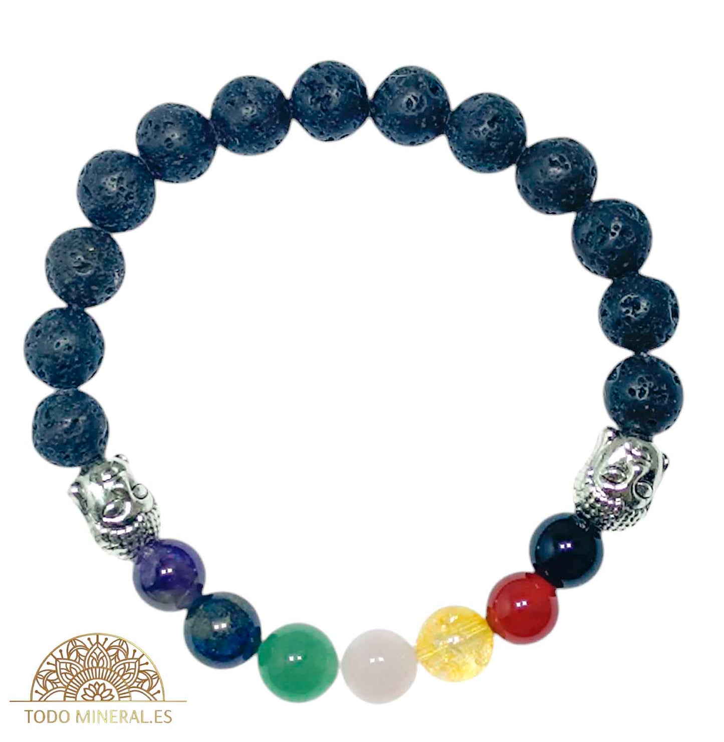 Pulsera 7 Chakras Con Lava 8 mm Dije De Buda - TODOMINERAL