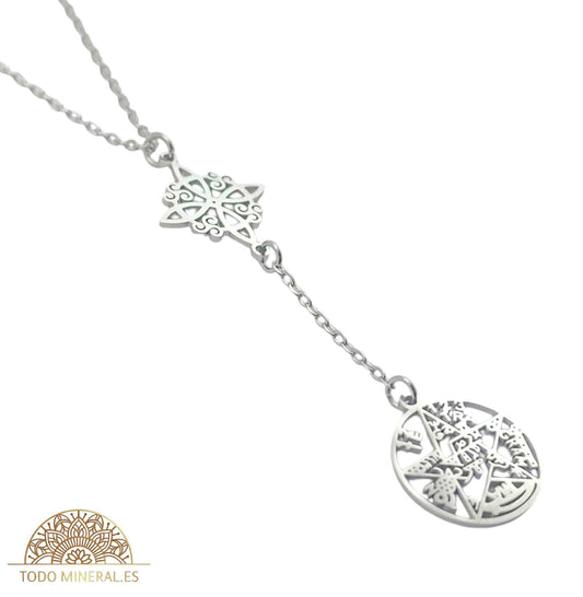 Collar Doble Protección Nudo De Bruja Tetragramaton En Acero Inoxidable Con Cadena 45 Cms TODOMINERAL