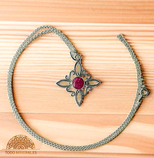 Collar Nudo De Bruja Piedra Rubí Con Cadena 45 Cms Plata 925 - TODOMINERAL