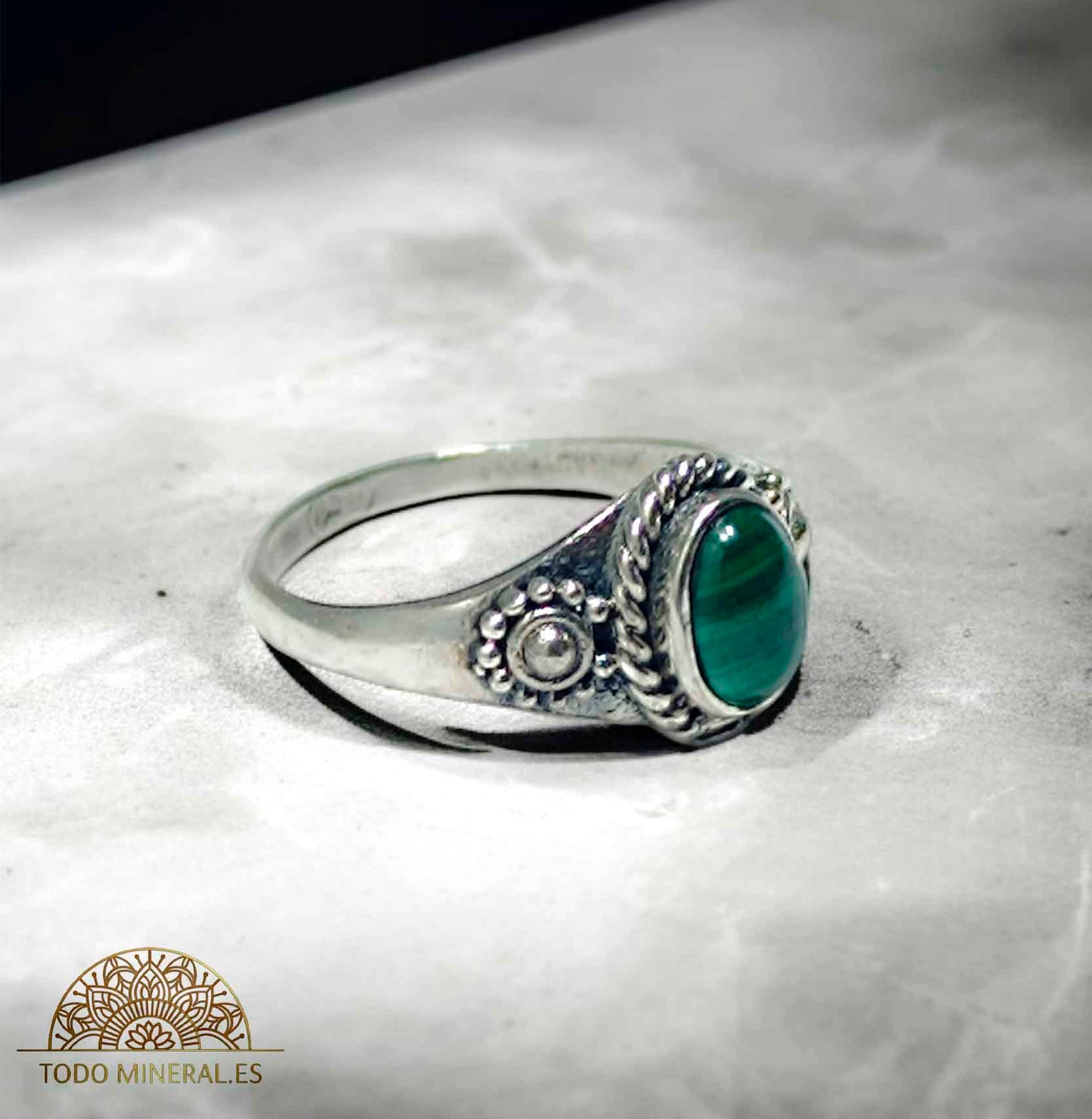 Anillo Plata 925 Piedra Malaquita Talla 14 - TODOMINERAL