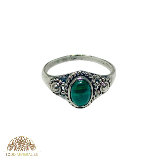 Anillo Plata 925 Piedra Malaquita Talla 14 - TODOMINERAL