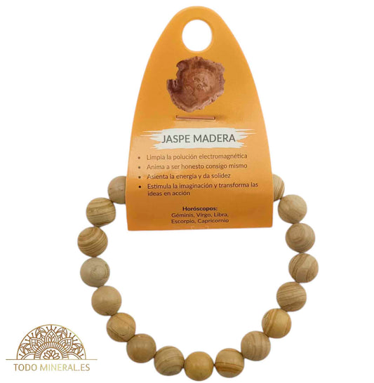 Pulsera De Hombre 22 Cms Piedra Jaspe Madera 10 mm - TODOMINERAL