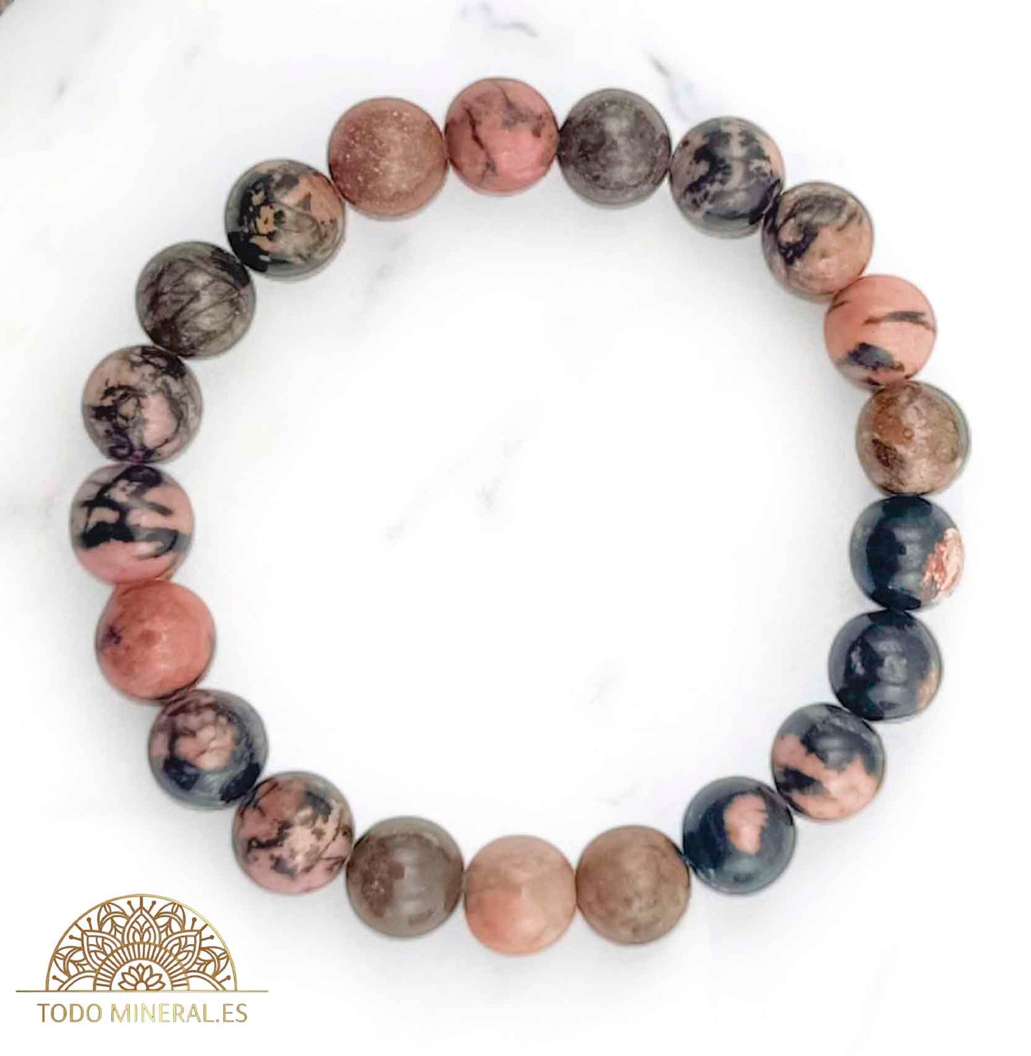 Pulsera De Hombre 22 Cms Piedra Rodonita 10 mm - TODOMINERAL