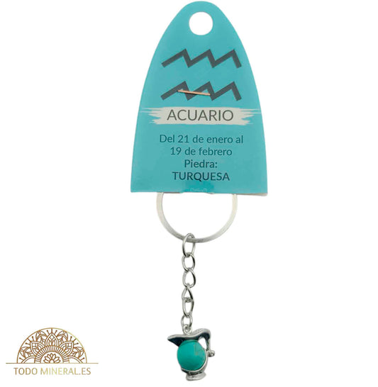 Llavero Metal Horóscopo Acuario Con Bola Turquesina - TODOMINERAL
