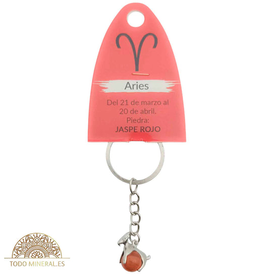 Llavero Metal Horóscopo Aries Con Bola Jaspe Rojo - TODOMINERAL