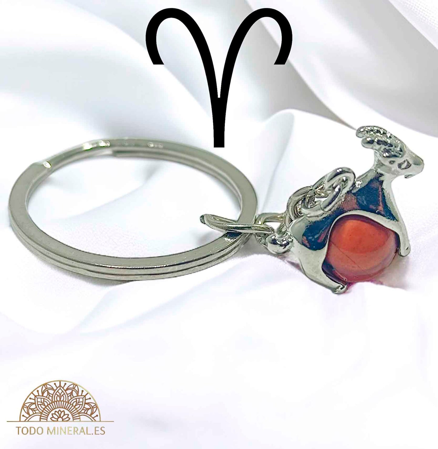 Llavero Metal Horóscopo Aries Con Bola Jaspe Rojo - TODOMINERAL