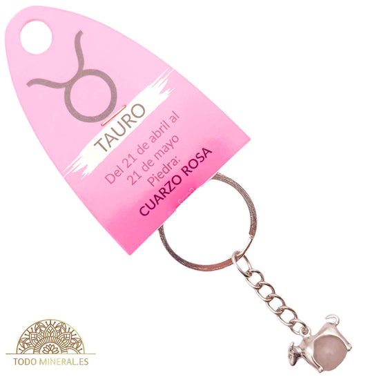 Llavero Metal Horóscopo Tauro Con Bola Cuarzo Rosa - TODOMINERAL