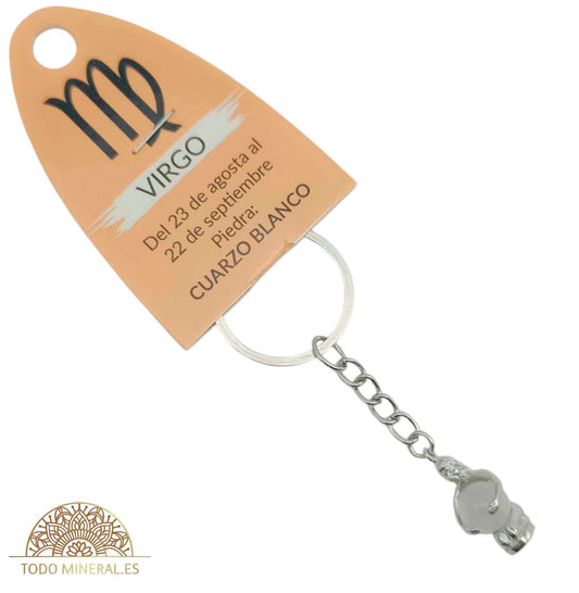 Llavero Metal Horóscopo Virgo Con Bola Cuarzo Blanco - TODOMINERAL