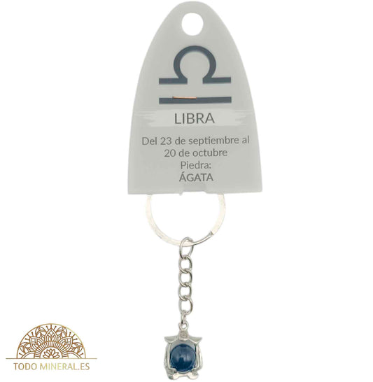 Llavero Metal Horóscopo Libra Con Bola Agata Negra - TODOMINERAL