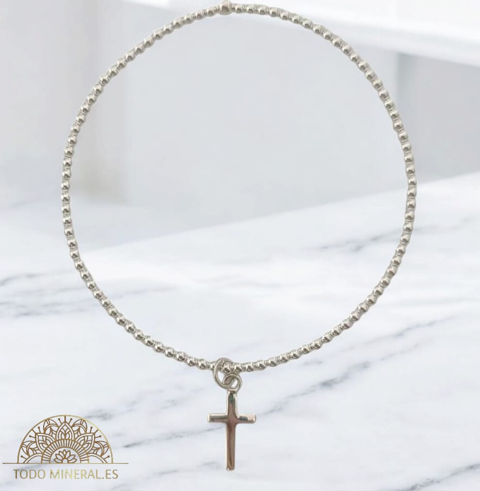Pulsera Elástica Bolas 2 mm Plata 925 Dije Cruz 500303150 TODOMINERAL