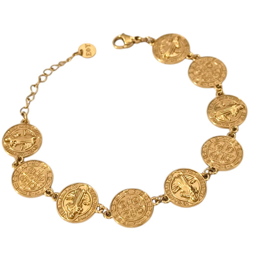 Pulsera Acero Proteccion Medalla San Benito Doble Cara 18 Cms Aprox PULSERA ACERO