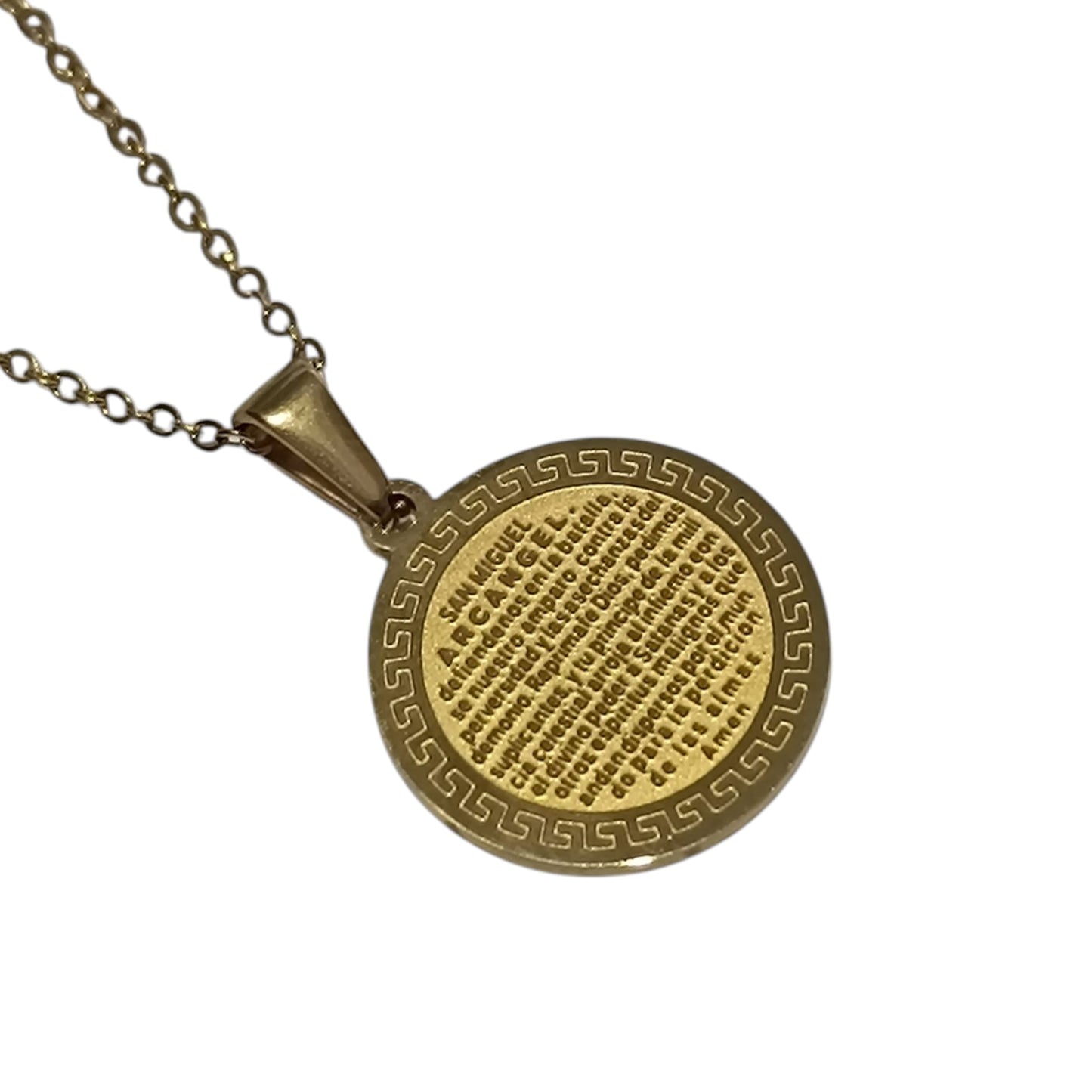 Collar Acero Medalla San Miguel 40 mm Parte Trasera Con Oracion A San Miguel (ELIGE TAMAÑO DE CADENA)
