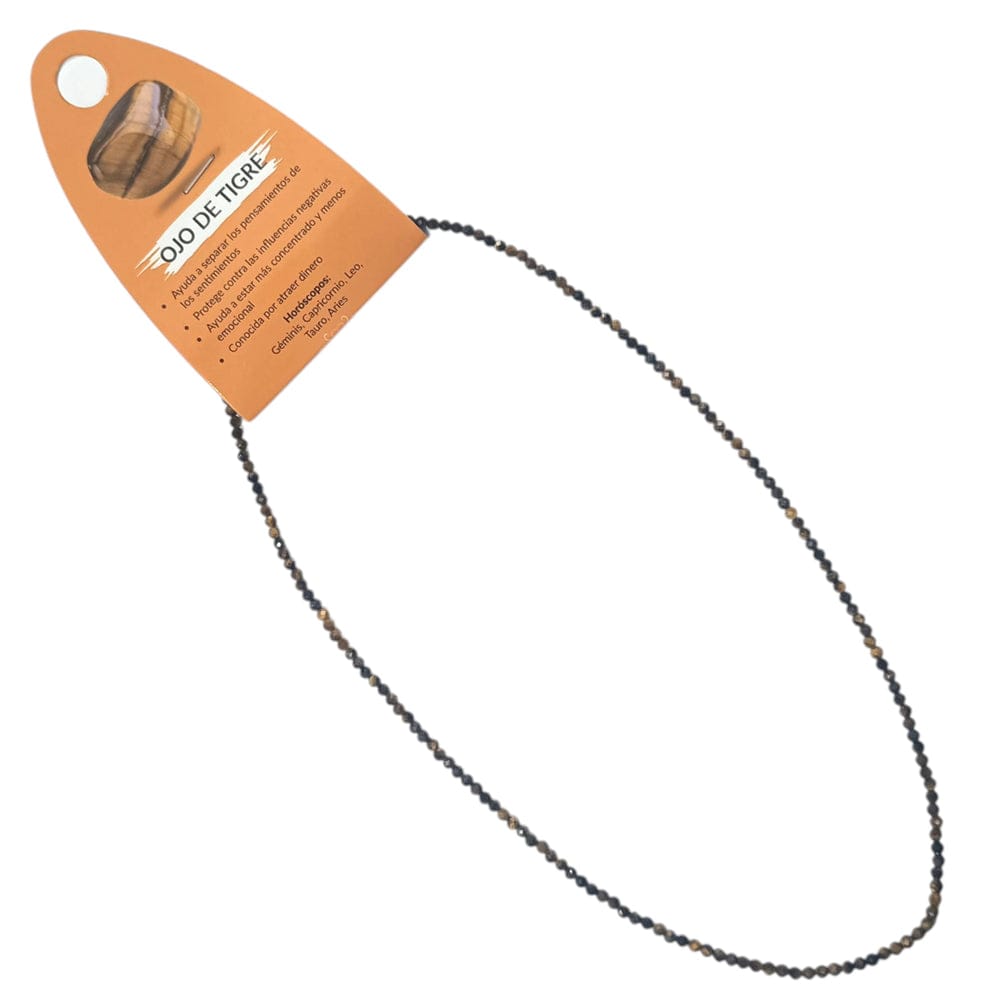 Collar Ojo De Tigre 2 mm 40 Cms+ 5 Cadena Extensión Con Cierre En Acero
