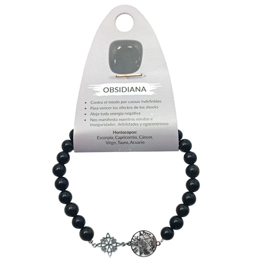 Pulsera Piedra Natural Obsidiana 6 mm Doble Proteccion Acero PULSERAS MINERALES