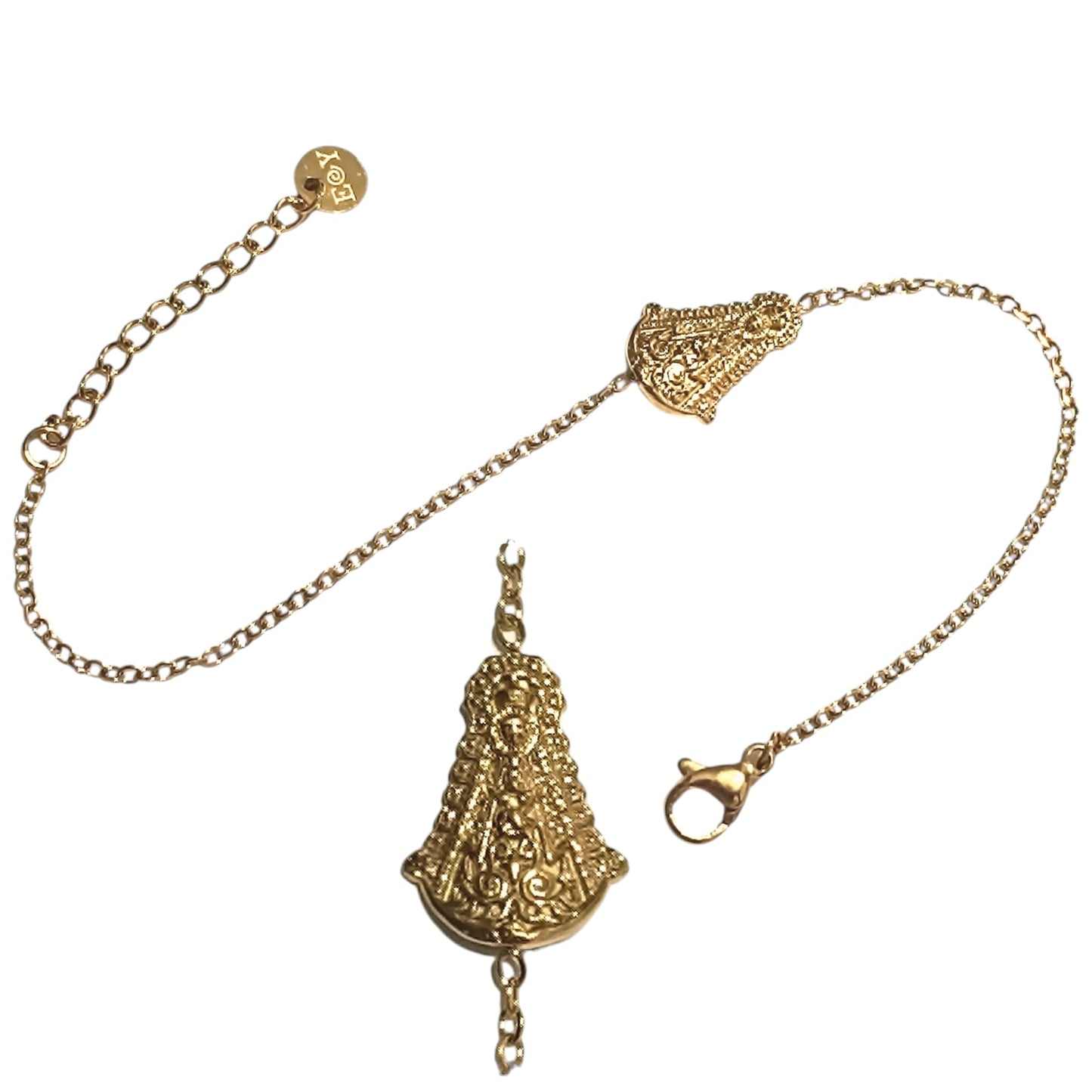 Pulsera Virgen del Rocío en Acero Inoxidable Ajustable con Cadena | Disponible en Dorado o Plateado PULSERA ACERO