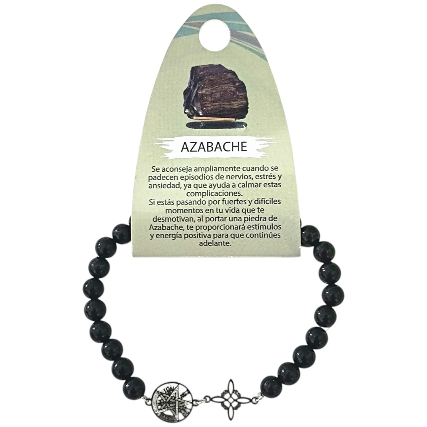 Pulsera Amuleto Azabache Natural Hecha a Mano Nudo de Bruja y Tetragrámaton | Protección Total en Acero PULSERA ACERO