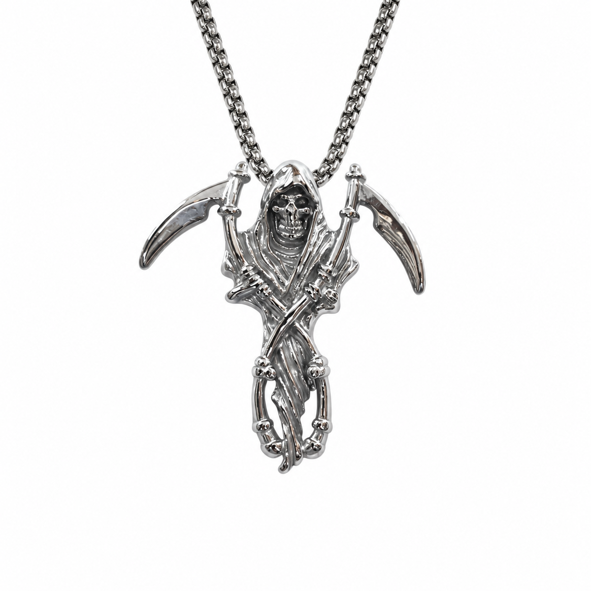 Collar de Acero Imagen Santa Muerte INCLUYE CADENA 50 CMS COLGANTE ACERO