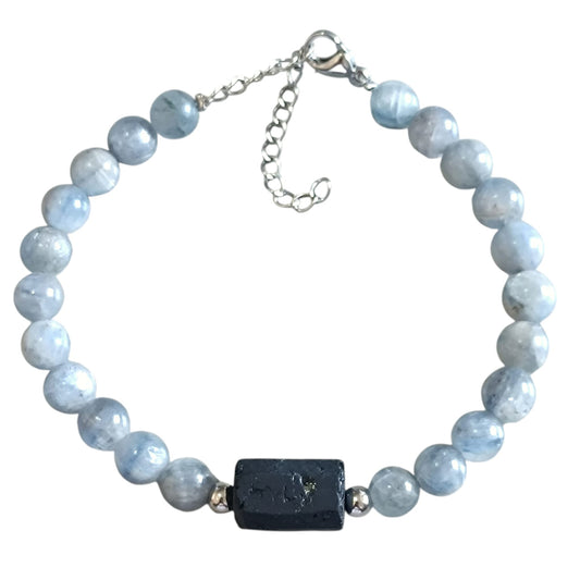 Pulsera de Piedra Natural Cianita Con Entrepieza Piedra Turmalina Proteccion Absoluta PULSERA ACERO