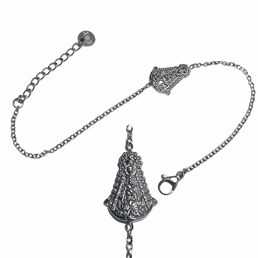 Pulsera Virgen del Rocío en Acero Inoxidable Ajustable con Cadena | Disponible en Dorado o Plateado PULSERA ACERO