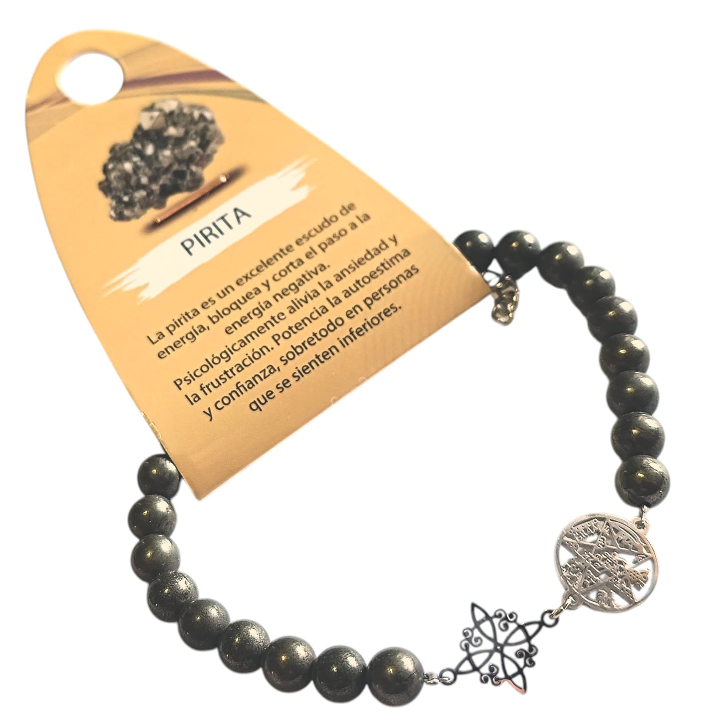 Pulsera Piedra Natural Pirita 6 mm Doble Proteccion Acero PULSERAS MINERALES