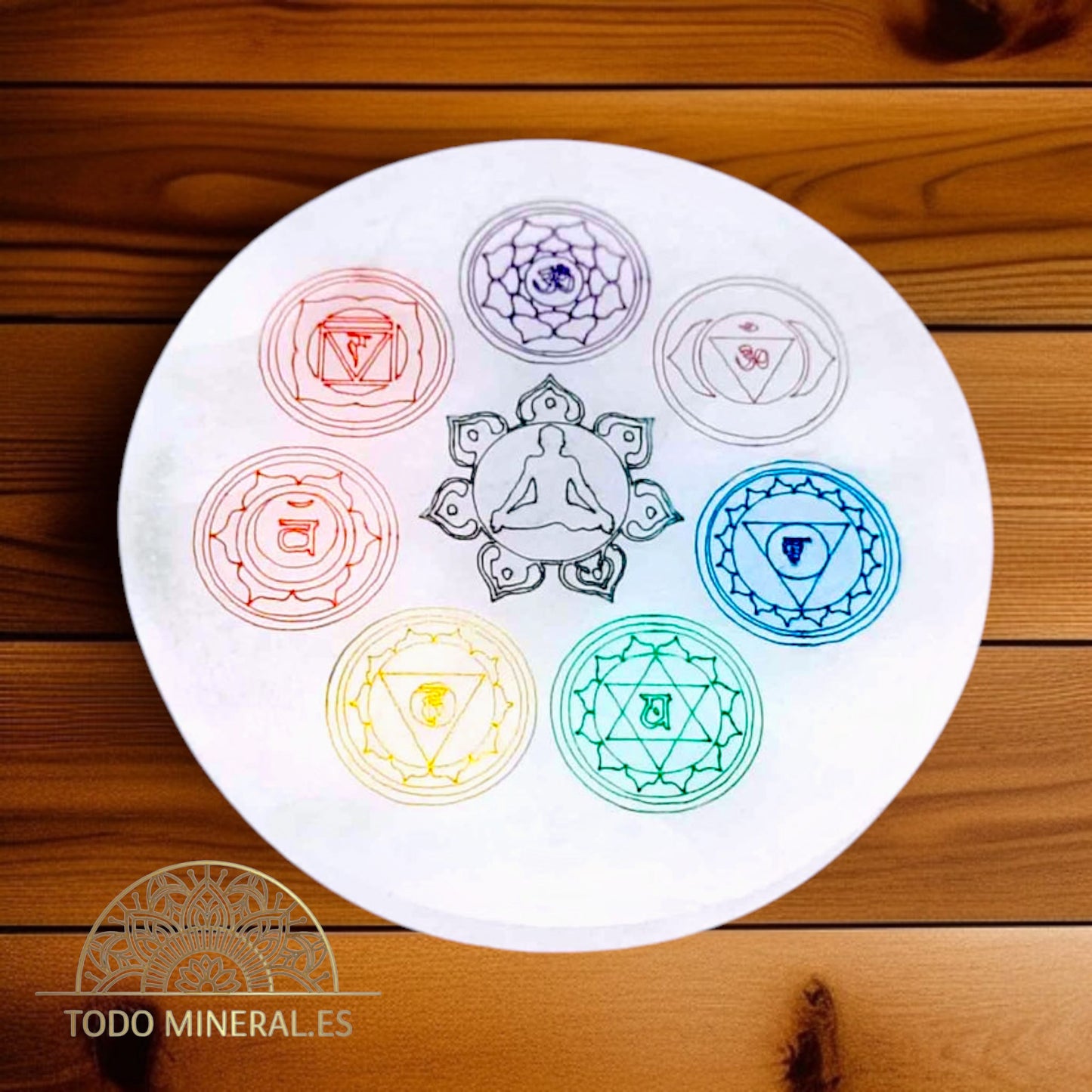 Plato Selenita 10 Cms Para Limpieza Minerales Grabado 7 Chakras TODOMINERAL