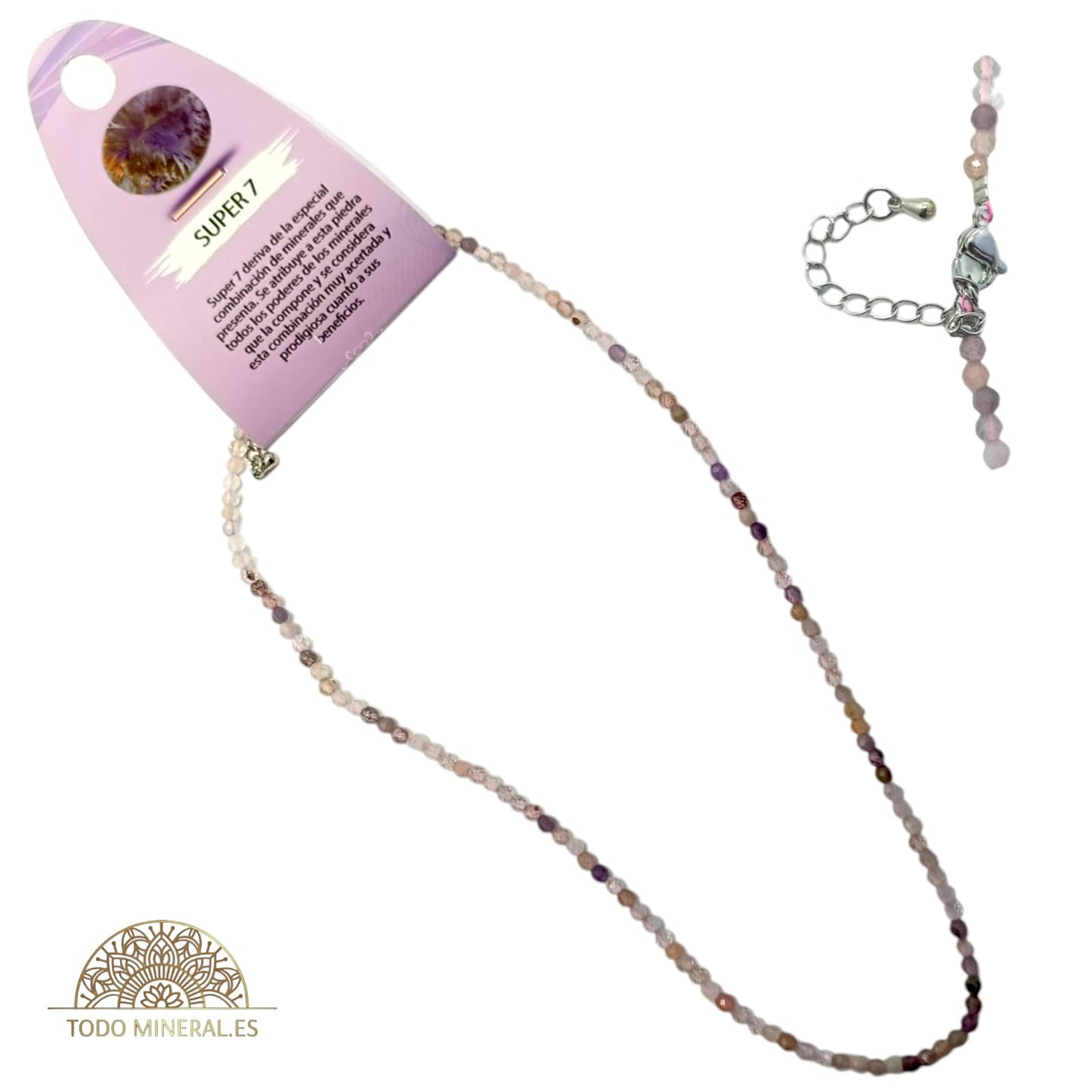 Collar Piedra Uper Seven 4 mm 40 Cms+ 5 Cadena Extensión Con Cierre En Acero TODOMINERAL